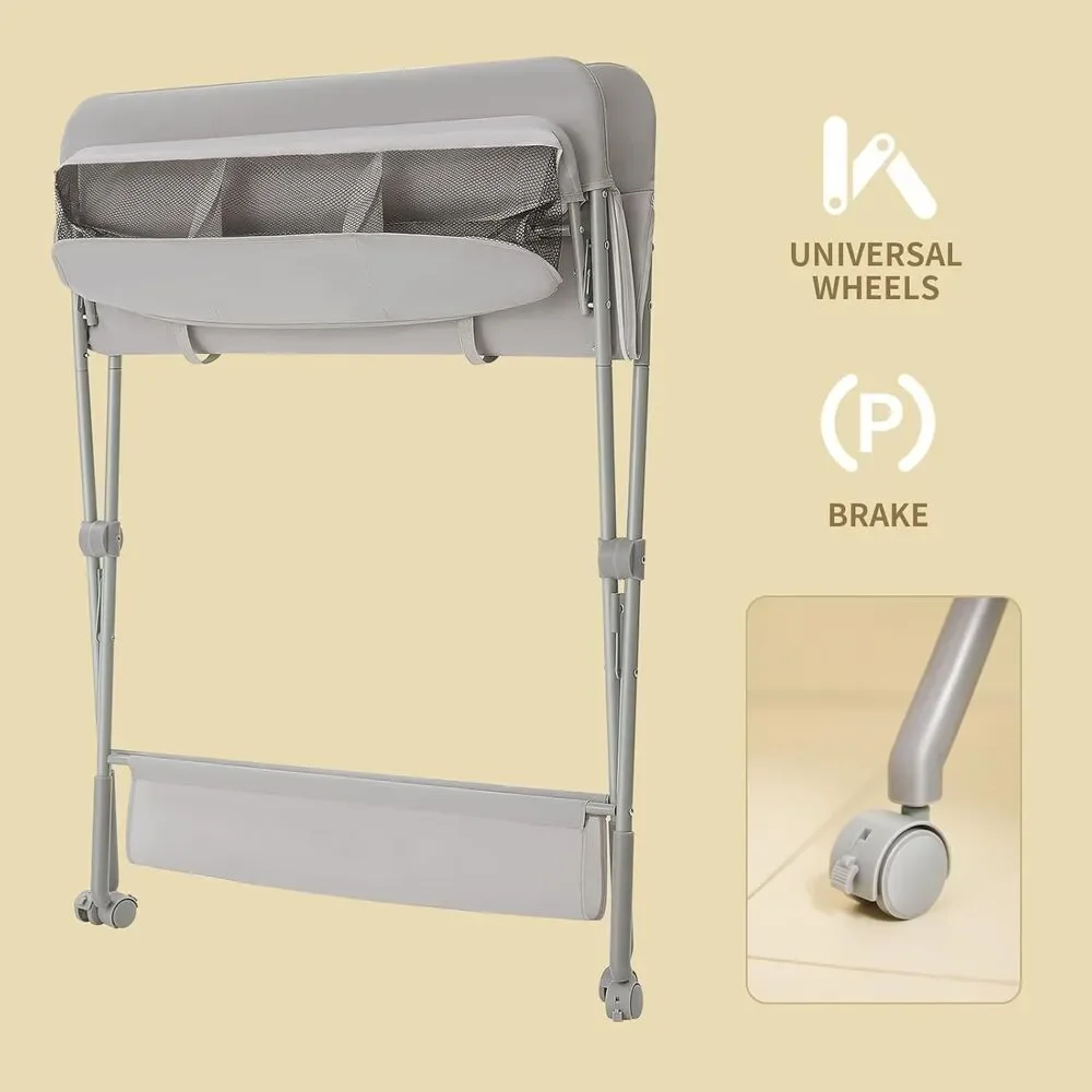 KARAOK Baby Changing Table w/ Wheels 4-Level Height Storage Grey Open Box